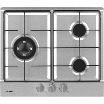 Taurus GI3EB Placa de Gas Independiente 59cm con 3 Zonas de Cocción, Acabado Inox