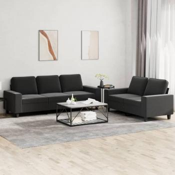 Juego de sofás 2 piezas negro en tela con estructura de madera, tapizado en tela resistente, diseño moderno y elegante, incluye cojines acolchados para mayor comodidad