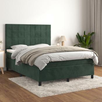 Cama box spring suave con colchón terciopelo verde oscuro 140x190 cm
