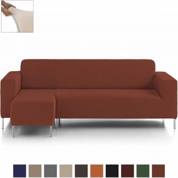 Eiffel Textile Nimes Funda para Sofá, Algodón, Teja, Chaise Longue Brazo Corto Izquierda, 240 x 195 x 2 cm