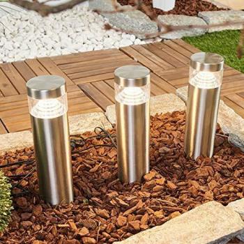 Lindby Lámpara LED de exterior Agathe, 3 uds., moderna, gris, acero, con pica de tierra