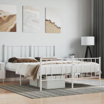 Cama de metal blanca con cabecero y estribo, tamaño 120x190 cm