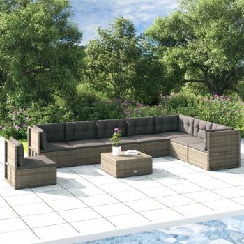 8-Piece Grey Poly Rattan Garden Lounge Set with Cushions