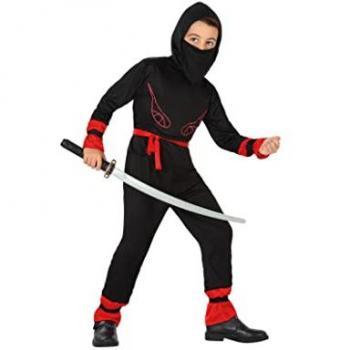 Disfraz de Ninja Infantil Th3 Party Negro Rojo (4 Piezas) para Niños de 5 a 6 Años