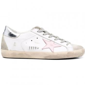Golden Goose Women's Super-Star Low Sneakers, White/Pink, Size 39 (US Size 9), Distressed Style