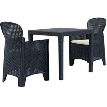 3-Piece Anthracite Plastic Rattan Look Bistro Set