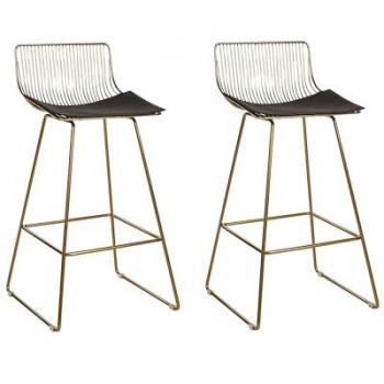 Conjunto de 2 Sillas de Bar Altas de Metal Dorado con Asiento de Piel Sintética Fredonia