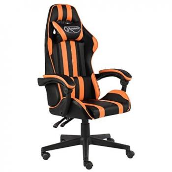 Silla Gaming Regulable en Altura de Cuero Sintético Negro y Naranja
