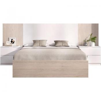 Conjunto de Dormitorio Loma Cabecero + 2 Mesitas + Aro Blanco/Natural 96X259x195 Cm