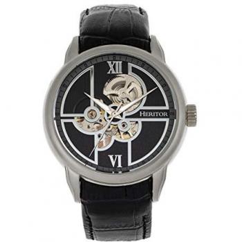 Heritor Automatic Sanford Semi-Skeleton Leather Watch - Black & Silver Stainless Steel, One Size