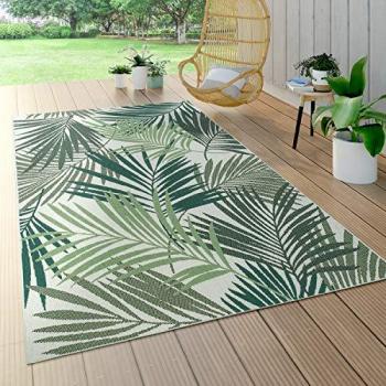 Alfombra Interior y Exterior de Tejido Plano Diseño Floral Palmeras Verde 120x170 cm
