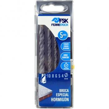 Set de 5 brocas reforzadas para hormigón Ferrestock FSKBRC101, con punta de plaquita de carburo reforzado y mejora en la evacuación, tamaños 4, 5, 6,