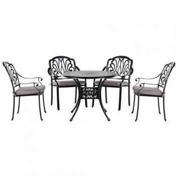 Conjunto de Comedor de Jardín Ancona 4 Sillas Aluminio Negro con Cojines de Poliéster