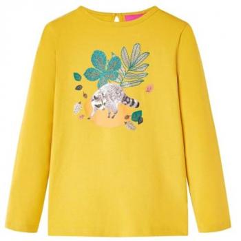 Camiseta Infantil Manga Larga Color Ocre con Estampado de Animal Jersey 140