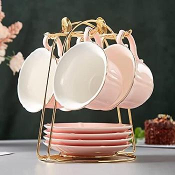 DUJUST Tazas de té y platillos Conjunto de 4