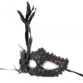 SODIAL (R) de la mascara veneciana de plastico Plumas Estilo Negro Festival de Carnaval X