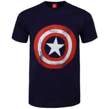 Marvel Comics Men's Captain America Shield Distressed Blue T-shirt Navy Small