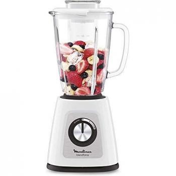 Moulinex Blendforce Cristal LM4301 - Batidora vaso de cristal 800 W, batidora smoothie zumos, batidos, smoothies, 4 cuchillas función pica hielos,3 velocidades, jarra cristal termoresistente de 1,25L