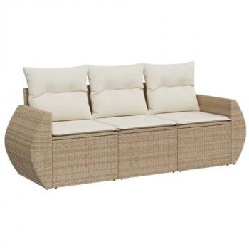 Juego de sofás de jardín con cojines beige 3 pzas ratán PE