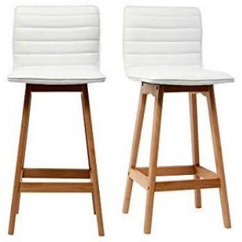 Taburete de bar diseño madera y polipiel blanco 65cm lote de 2 EMMA