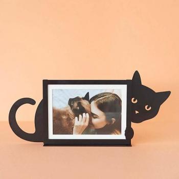 Marco de Fotos Balvi Hidden Cat - Diseño en forma de gato - Metal Negro - 15x10 cm