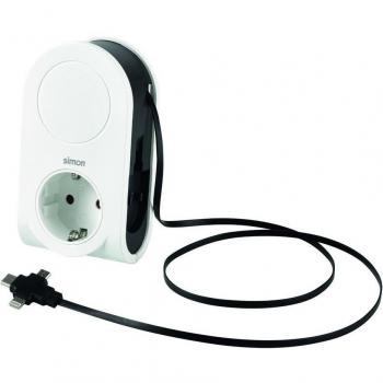 Simon Brico - Base Múltiple con 1 Enchufe Tipo Schuko y 1 Puerto USB, Dimensiones 121x650x760 mm, Color Blanco/Negro