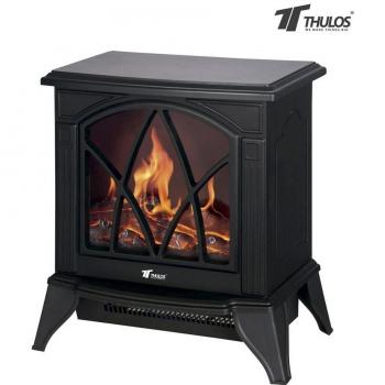 Chimenea eléctrica THULOS TH-CY02 con efecto llama y leña decorativa, 1800W, sin riesgos de humo y olor a leña, ambiente cálido