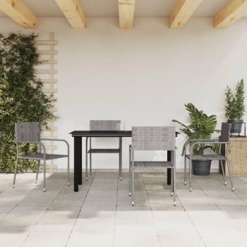 5 Piece Outdoor Dining Set Gray and Black Poly Rattan and Steel