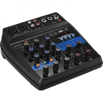 Mezclador Pequeño de 4 Canales con Bluetooth, MP3, Efecto de Reverberación y USB (Enchufe EE. UU.)