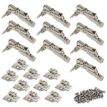 Emuca 1012707 Pack de 10 bisagras de cazoleta Ø35mm 165° cierre suave para puerta solapada y suplementos para atornillar con regulación excéntrica