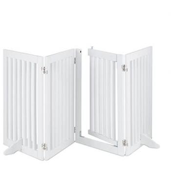 Barrera de Seguridad Plegable para Niños y Mascotas, 4 Paneles con Puerta, 70x207 cm, Blanca - Relaxdays