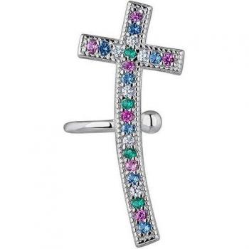 Pendiente ear cuff Divya de plata bañado en rodio