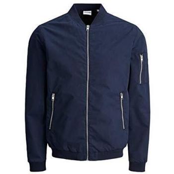 Jack & Jones Men's JJERUSH Navy Blue Bomber Jacket with Zip and Front Pockets, Size 2XL
