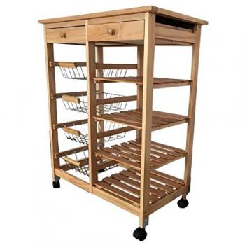 Meyvaser Mueble de Almacenamiento con Ruedas para Cocina - 4 Cestas, 2 Cajones, 4 Baldas, Dimensiones: 85cm Alto x 67cm Ancho x 37cm Fondo