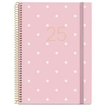 Agenda Anual 2025 Miquelrius Día Página Polka Dots 155x213 mm con Cubierta Plastificada y Cierre de Goma Elástica