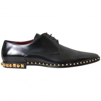 Dolce & Gabbana Black Leather Gold Studded Derby Dress Shoes - EU43/US10