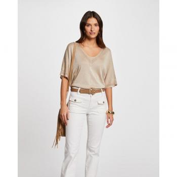 Jersey de mujer escote en V de manga corta holgada
