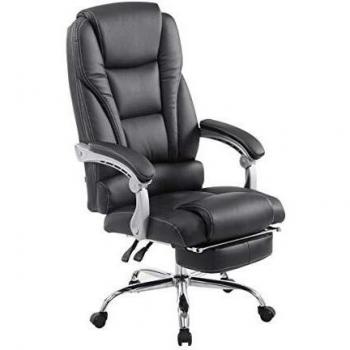 CLP Silla De Oficina Pacific Negro con reposapiés extraíble, simil cuero, regulable en altura y giratoria