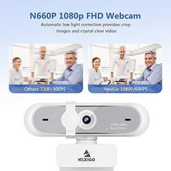 60FPS 1080P Webcam con Enfoque Automático, Micrófonos Duales y Cubierta de Privacidad, 2021 NexiGo N660P Pro HD USB Cámara Web para PC Gaming Conferencias con Zoom Skype FaceTime Teams, Color Blanco
