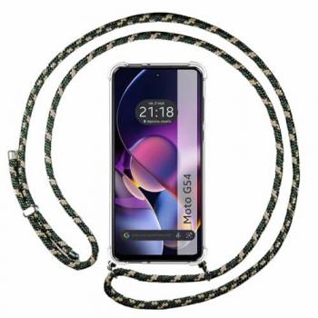 Funda Colgante Transparente para Motorola Moto G54 5G con Cordon Verde y Dorado