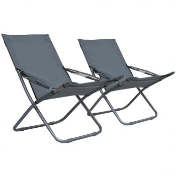 Sillas de playa plegables 2 unidades tela gris