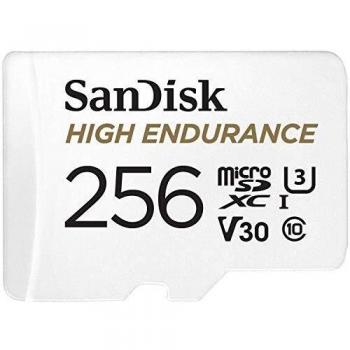 SanDisk HIGH ENDURANCE Video Monitoring for Dashcams & Home Monitoring 256 GB microSDXC Memory Card + SD Adaptor, Up to 100 MB/s read and 40 MB/s Write, Class 10, U3, V30