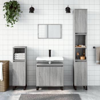 Juego de muebles de baño 3 piezas gris Sonoma madera contrachapada multicapa