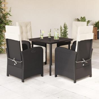5-Piece Black Poly Rattan Garden Dining Set with Cushions