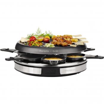 Tefal RE127812 Gourmet Déco 6 Inox & Design - Raclette con Thermospot, Revestimiento Antiadherente, 850W, Acero Inoxidable Cromo y 6 Palas Individuales