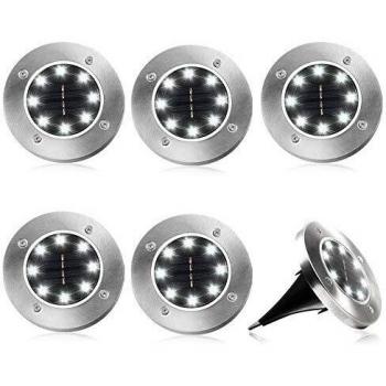 6 piezas Luces Solar de Tierra Luz, 8 LED Luces Solares Exterior Jardin, Luz Solar Jardín de Tierra, IP65 Luz de Piso a Prueba, Luces Solares de Jardín para Iluminación de Patio, Carretera, Césped