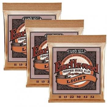 Ernie Ball Earthwood Light Phosphor Bronze Acoustic Guitar Strings 3 pack - 11-52 Gauge