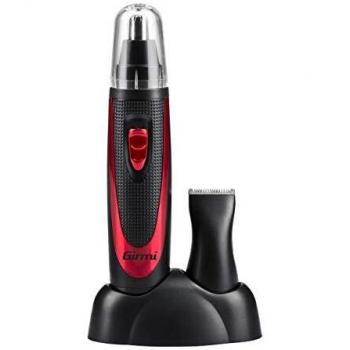 Recortador Girmi RC02 para Vello Facial y Orejas, Cuchillas de Metal, a Batería, Color Negro/Rojo