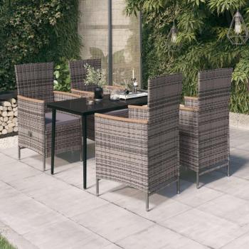 5-Piece Grey Garden Dining Set with Cushions