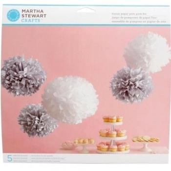 Martha Stewart Kit de pompón de papel de seda de papel hace plateado y blanco